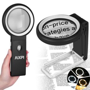 LUPA ILUMINADA 30X 40X COM 18 LEDS E SUPORTE DOBRÁVEL PRETO