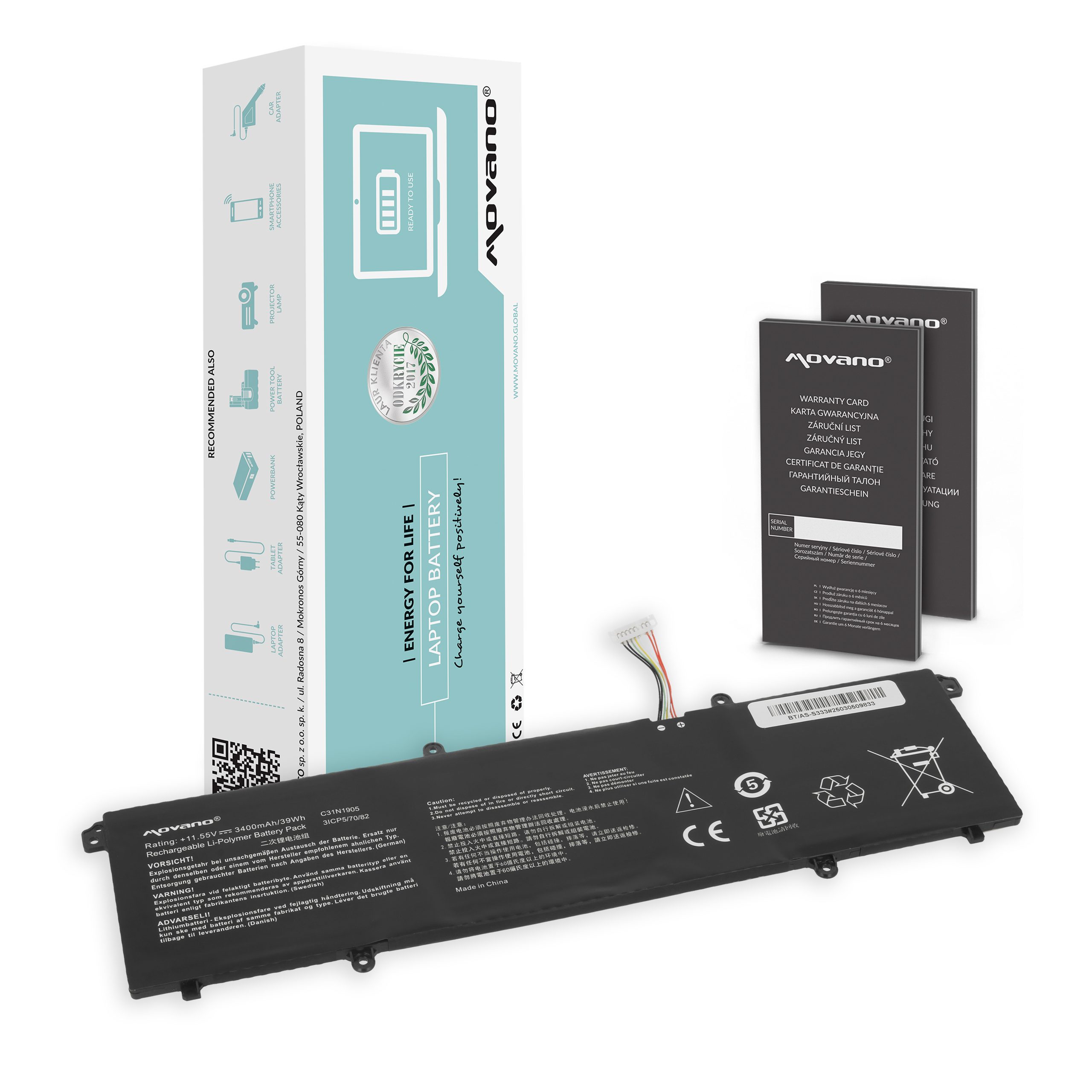 Bateria Movano para Asus VivoBook M413D, S333, X1704V, C31N1905