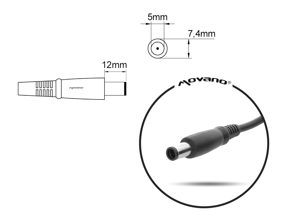 Carregador Movano 19.5V 7.7A 150W (7.4x5.0mm) para Portáteis Dell - Image 2