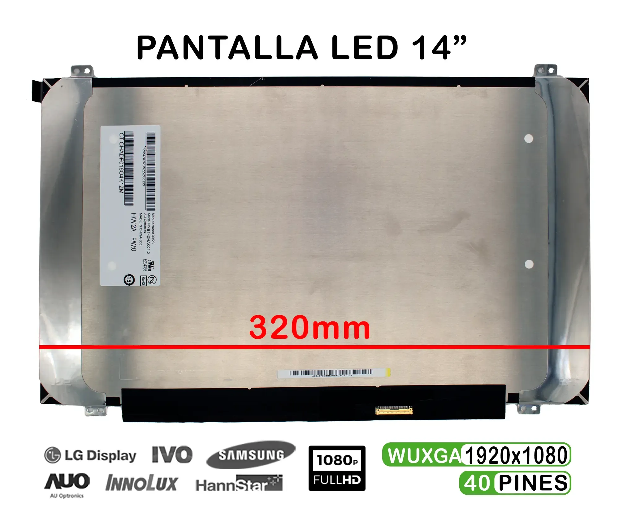 ECRÃ QUASE NOVO LED DE 14" PARA PORTÁTIL B140HAK01.0 40 PINOS MATE