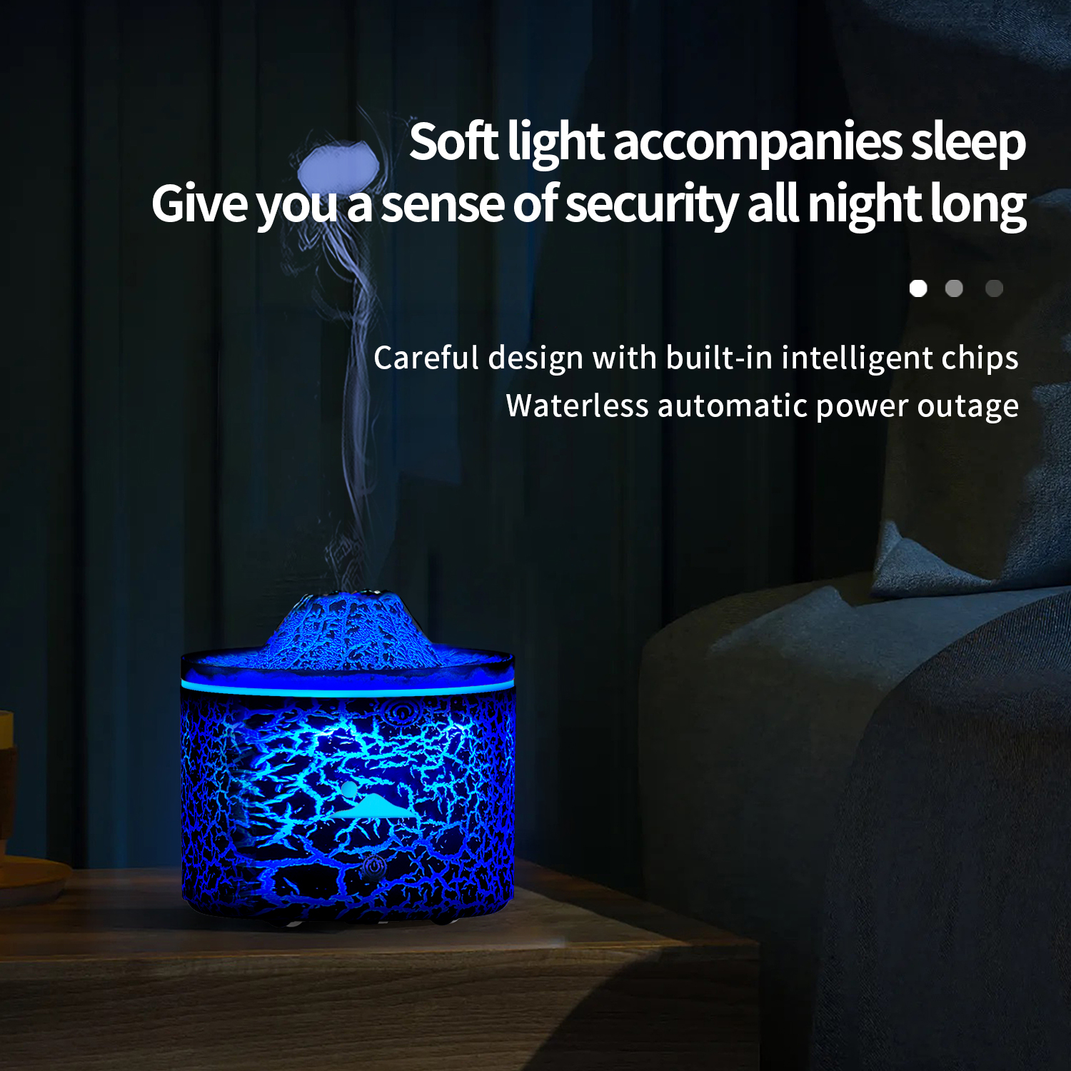 Difusor de Aromaterapia Efeito Vulcão com Luz LED e Humidificador de Névoa Fria - Chama Azul e 7 Cores, 9.6W, Branco Rachado - Hub Parts - Image 5