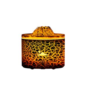 Difusor de Aromaterapia Efeito Vulcão com Luz LED e Humidificador de Névoa Fria - Chama Azul e 7 Cores, 9.6W, Branco Rachado - Hub Parts
