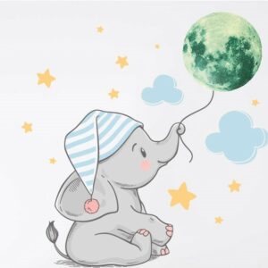 Adesivo de Parede Infantil Elefante com Lua Brilhante - Decoração Personalizável Quarto Criança