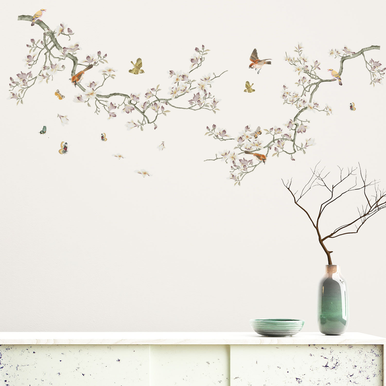 Adesivo de Parede Artístico Galhos com Flores Brancas e Borboletas - Decoração Criativa e Elegante para Seu Lar - Image 2