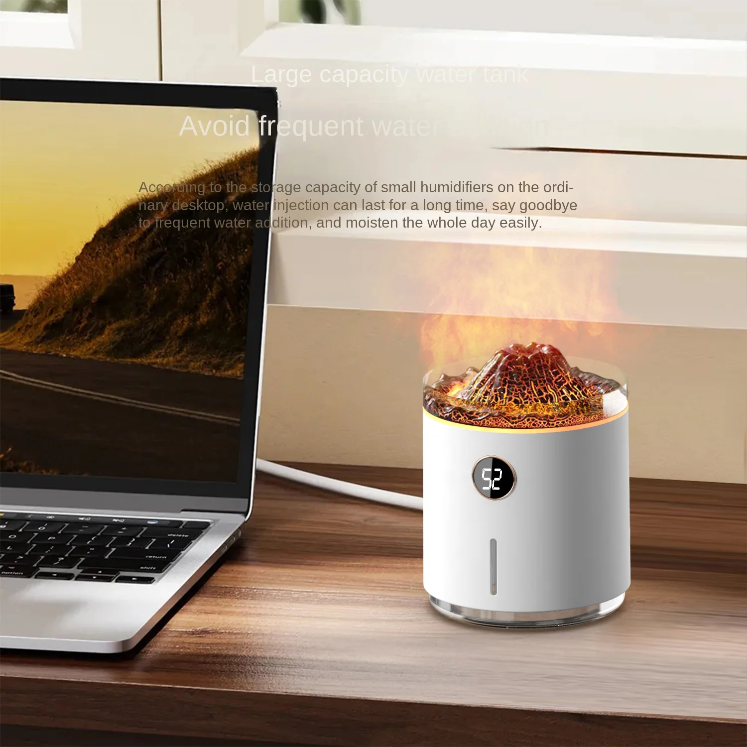 Umidificador Vulcão LED Chama | Difusor de Aromas Ultrassônico 350ml USB | Casa, Escritório, Yoga - Hub Parts - Image 2