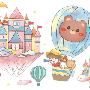Adesivo de Parede Infantil Colorido Castelos Mágicos e Balões - Decoração Quarto Criança 120x90cm