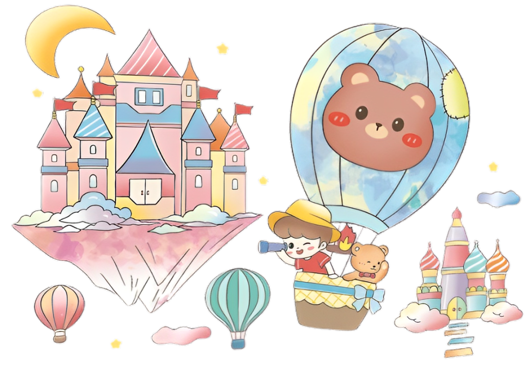 Adesivo de Parede Infantil Colorido Castelos Mágicos e Balões - Decoração Quarto Criança 120x90cm
