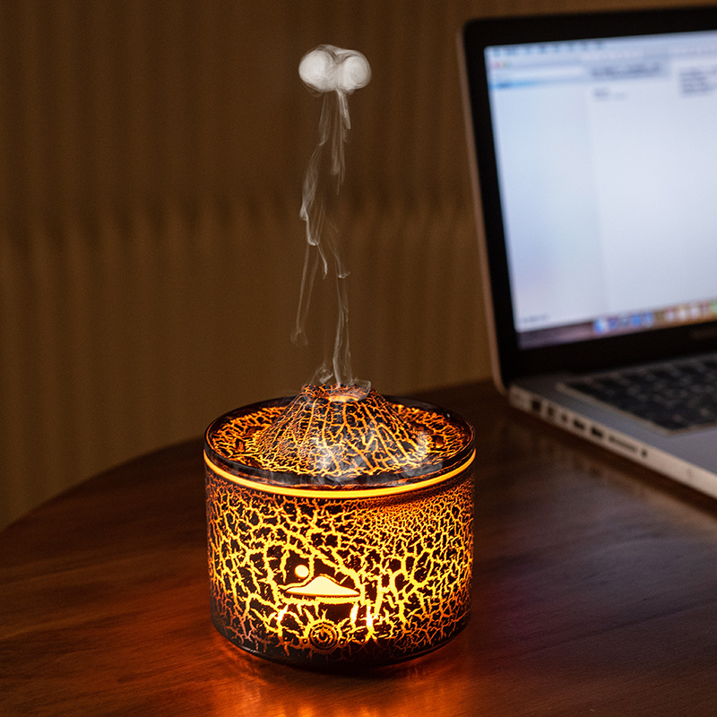 Difusor de Aromaterapia Efeito Vulcão com Luz LED e Humidificador de Névoa Fria - Chama Azul e 7 Cores, 9.6W, Branco Rachado - Hub Parts - Image 6