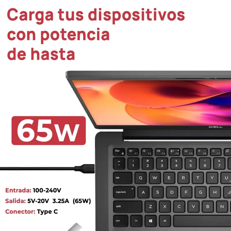Carregador para Portátil Dell Inspiron 5482 5582 7390 7440 Tipo C 65W - Image 3