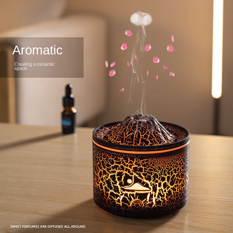 Difusor de Aromaterapia Efeito Vulcão com Luz LED e Humidificador de Névoa Fria - Chama Azul e 7 Cores, 9.6W, Branco Rachado - Hub Parts - Image 3